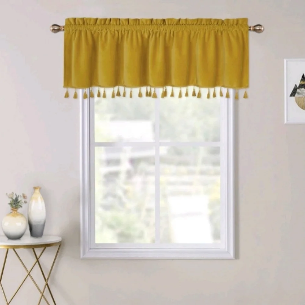 New with tags! Decorative gold yellow velvet Window Valance curtain with tassels